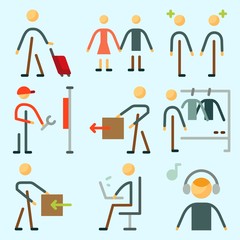 Icons set about Human with couple, repereter, man, music listener, stick man and reperation
