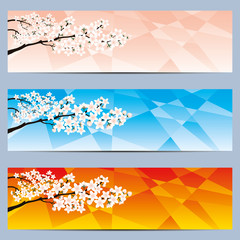 Set of web banners with cherry flowers.
