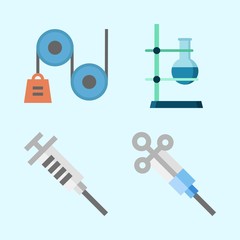 Icons about Science with flask, syringe and physics