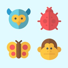 Icons set about Animals with butterfly, ladybug, owl and monkey