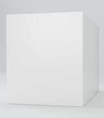 Blank white cube on white background. 3d illustration.
