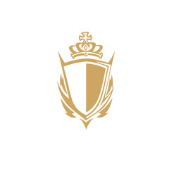 golden shield with crown vector illustration