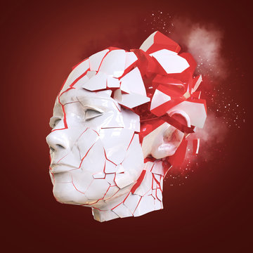 Glossy woman head exploding shuttered - Headache, mental problems, stress