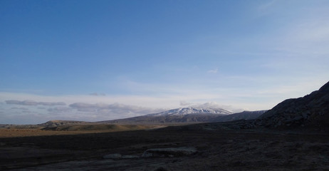 A large mud volcano Kanizdagh covered with a thin layer of snow