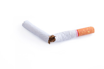 Stop cigarette, Broken cigarette, isolated on a white background with clipping path