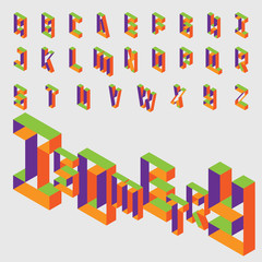 Isometric hollow letters in bright colors. Vector collection for writing quotes and lettering. English alphabet sequence