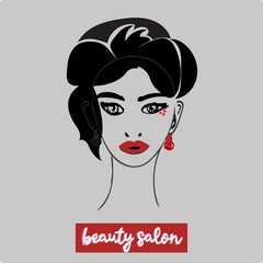 illustration of women long hair style icon, logo women face on grey background, vector