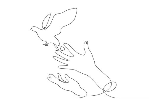 Continuous Line Drawing Bird From Hand To Flight