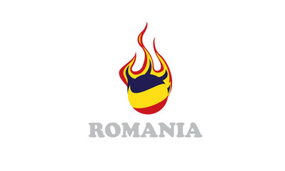 romania flag and fire ball