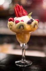 Fruits on a cup food fruit glass strawberry berry sundae fresh yogurt white delicious raspberry chotolate bowl