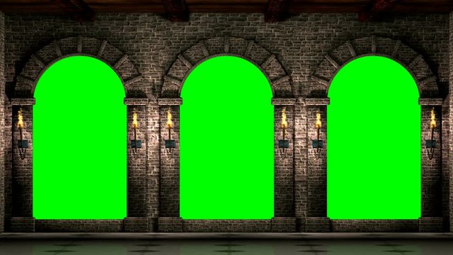 Medieval arches with green screen loop animation