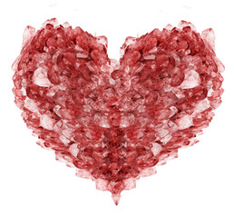 Plakat heart shape symbol from red ruby crystals isolated on white