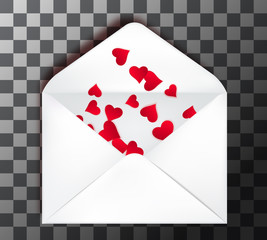 Happy Valentine s Day open Envelope with paper cut confetti Hearts Inside. Vector Illustration. Realistic Mail post Envelope.