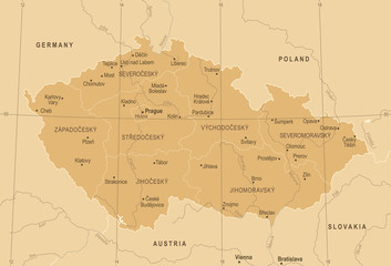 Czech Republic Map - Vintage Detailed Vector Illustration