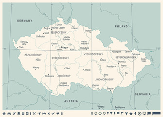 Czech Republic Map - Vintage Detailed Vector Illustration