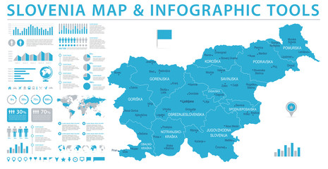Obraz premium Mapa Słowenii - informacje grafiki wektorowej
