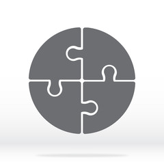 Simple icon circle puzzle in gray. Simple icon circle puzzle of the four elements. Flat design. Vector illustration EPS10.