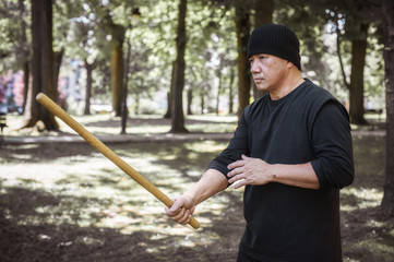 Lameco Astig Combatives instructor demonstrates stick fighting techniques