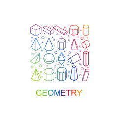 Geometric colored shapes in isometric.