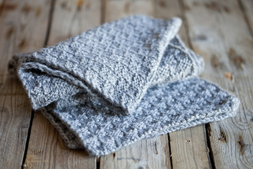 Fototapeta na wymiar knitted grey scarf