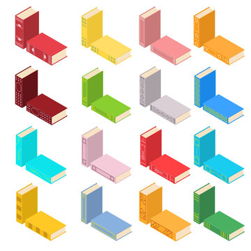 Set of books in an isometric view.