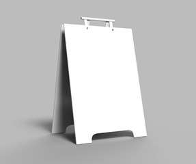 Crezon or PVC A-frame sandwich boards for design mock up and presentation. white blank 3d render illustration.