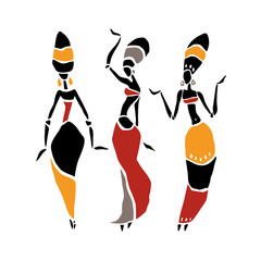 Silhouette of woman. African dancers. Dancing woman in traditional ethnic style. Vector Illustration.