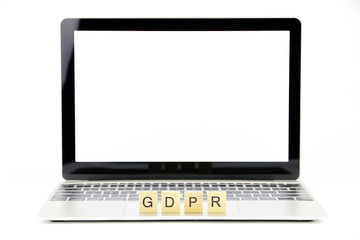 General Data Protection Regulation (GDPR) text with Laptop on white background