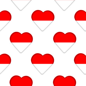 Seamless pattern from the hearts with flag of Indonesia.