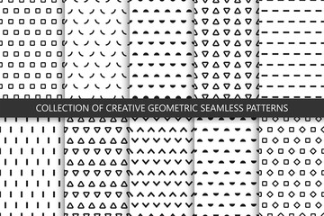 Collection of seamless geometric patterns - minimalistic design. Abstract simple backgrounds