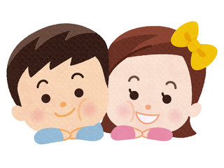 頬を寄せ合う男の子と女の子