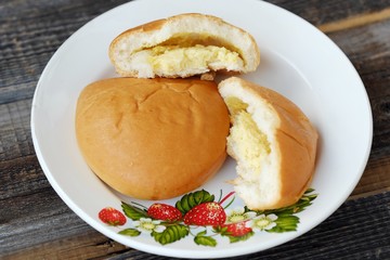 Pies with potatoes in a beautiful plate on the table 