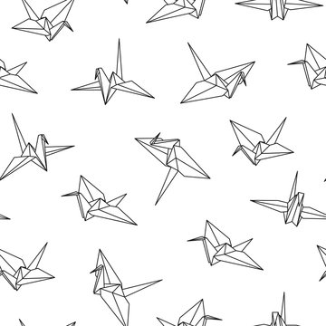 Vector seamless pattern with origami birds. Abstract creative background