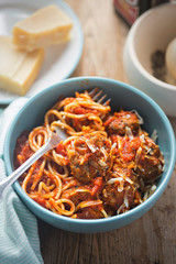 Meatballs in tomato sauce with spaghetti 