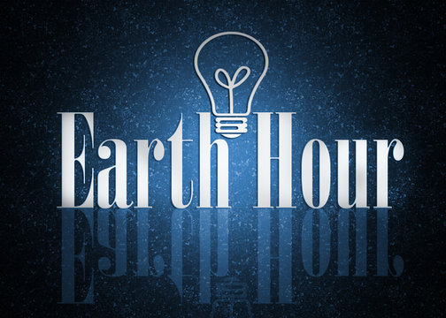 Earth Hour illustration. Blue background with a symbols of lamp, Earth and clock
