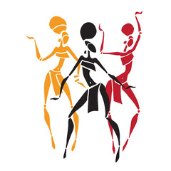 Plakat Silhouette of woman. African dancers. Dancing woman in traditional ethnic style. Vector Illustration.