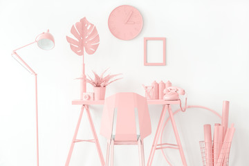 Fototapeta premium Pink workspace interior