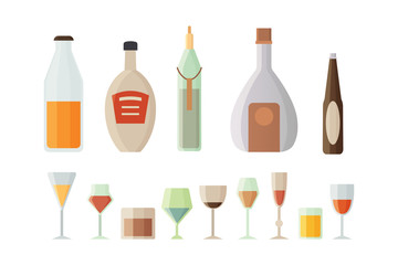 Set design alcohol bottles and glasses vector illustration