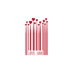 Red Bar Code with Heart Shapes for Valentines Day Love Design Monochrome Growing Hearts, Barcode Lines, Valentine Holiday Sign Isolated on White Background