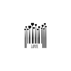 Black Bar Code with Heart Shapes for Valentines Day Love Design Monochrome Growing Hearts Silhouettes, Barcode Lines, Valentine Holiday Sign Isolated on White Background