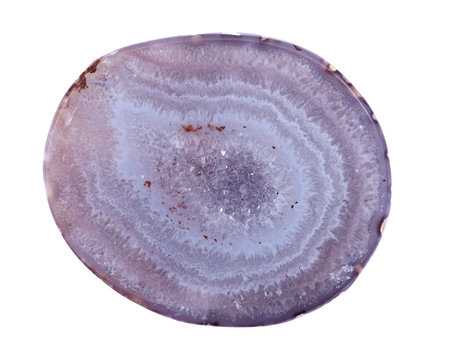 Partially polished blue lace agate geode with crystalline druzy center 