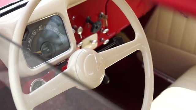 Interior of an old Citroen BL11 1956 on a sunny day