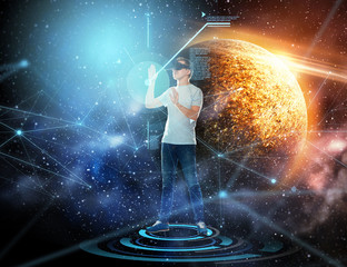man in virtual reality headset or 3d glasses