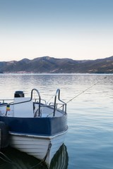 Fishing boat on river shore