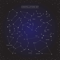 constellation in cosmos background, group of star in galaxy, astronomy set, vector illustration © wisaad