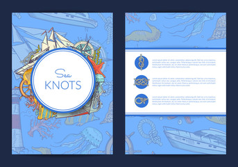 Vector card or brochure template with colored and sketched sea elements