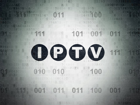Web development concept: Painted black text IPTV on Digital Data Paper background with Binary Code