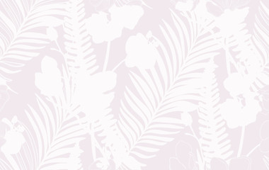 Subtle Seamless Pattern with Drawn Flowers and Leaves