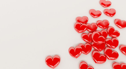 3D rendering of red valentine hearts isolated on a white background. Valentines day
