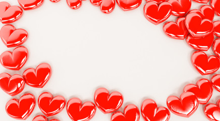 3D rendering of red valentine hearts isolated on a white background. Valentines day